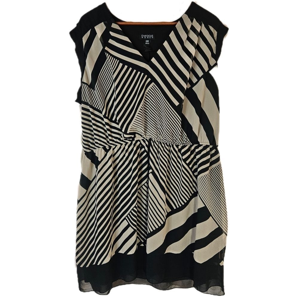 Enfocus Sleeveless Blouson Mini Dress Womens 20W Elastic Waist Geometric Modern